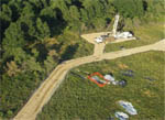 Aerial photo of monitoring well being drilled at Camp Edwards